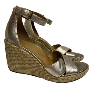 Vionic Marina Women's Wedge Sandal Gold Espadrille Ankle Strap Platform Size 11
